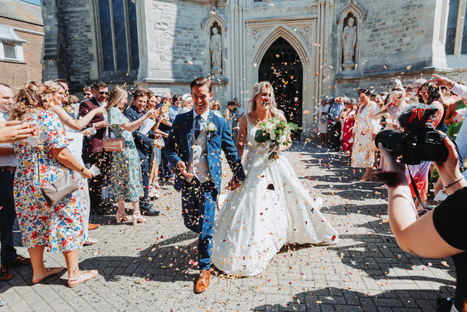 bride and groom confetti exit at church-wedding-newport-minster-isle-of-wight