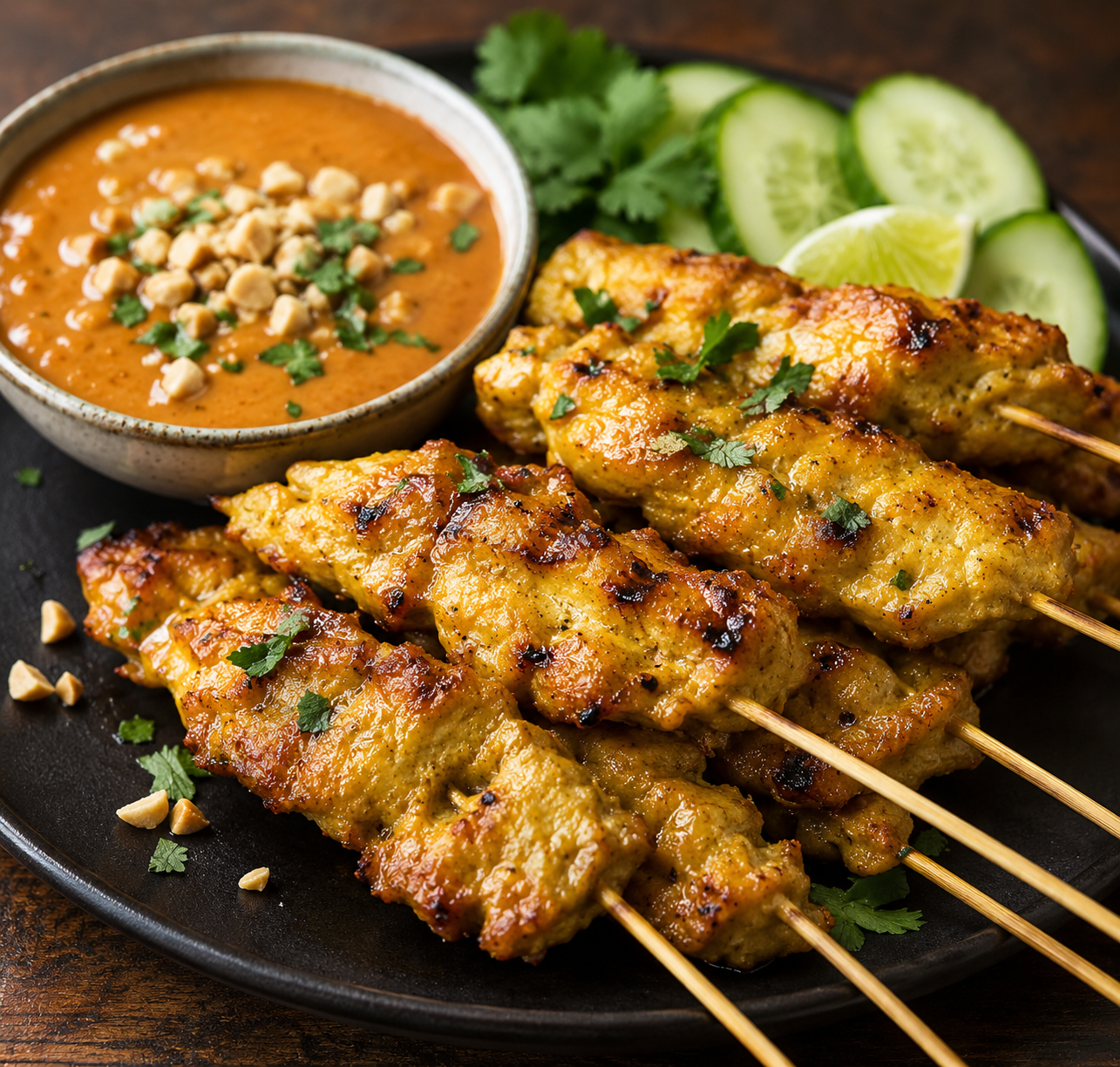 Thai Chicken Satay con salsa de maní (12 unidades)