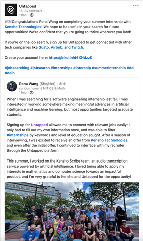 Community Engagement: candidate success story linkedin social media marketing isabella schutz