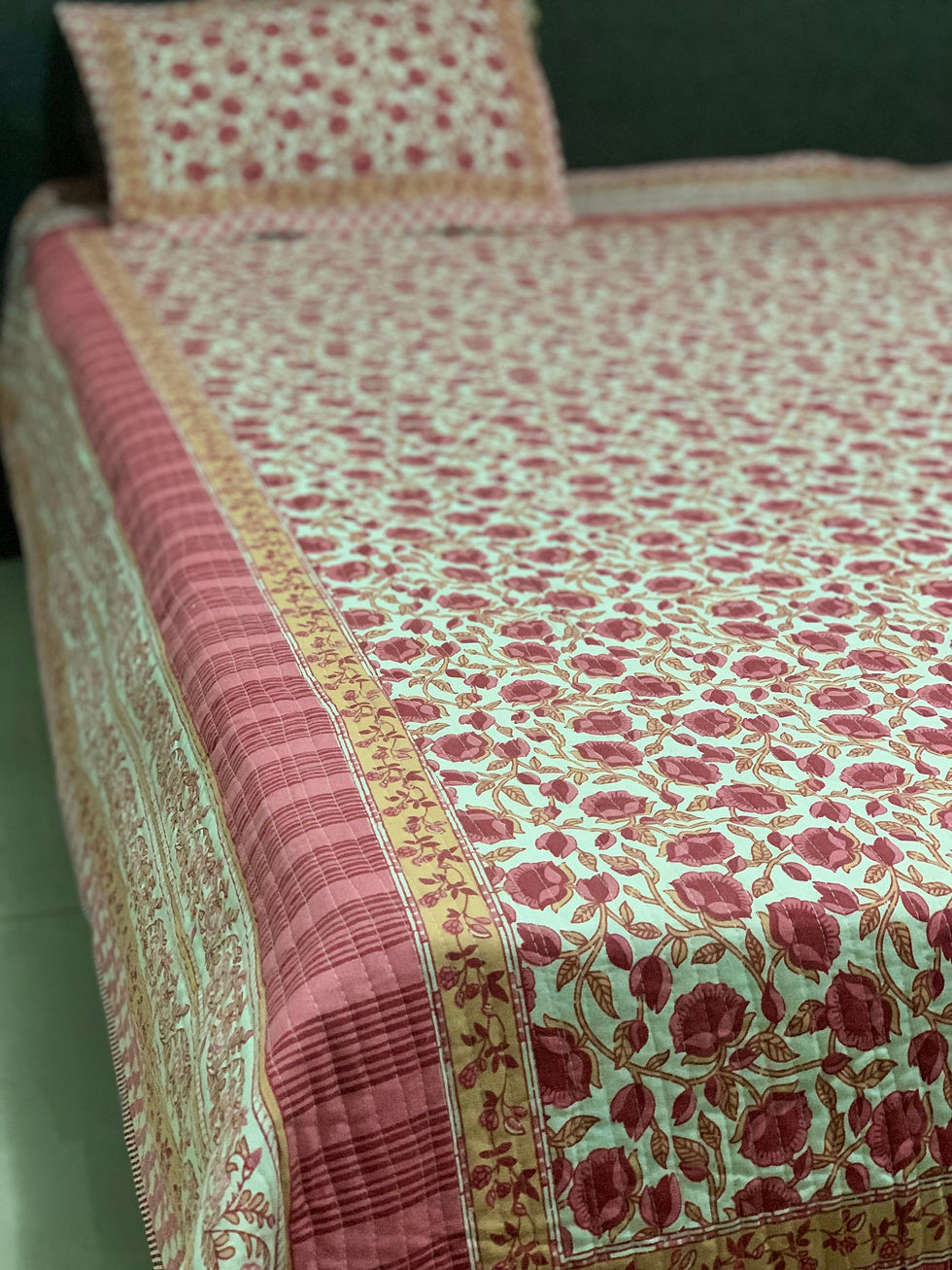 Thumbnail: Hand block Print Quilt | Bedspread | Bedcover | Floral | Rosa