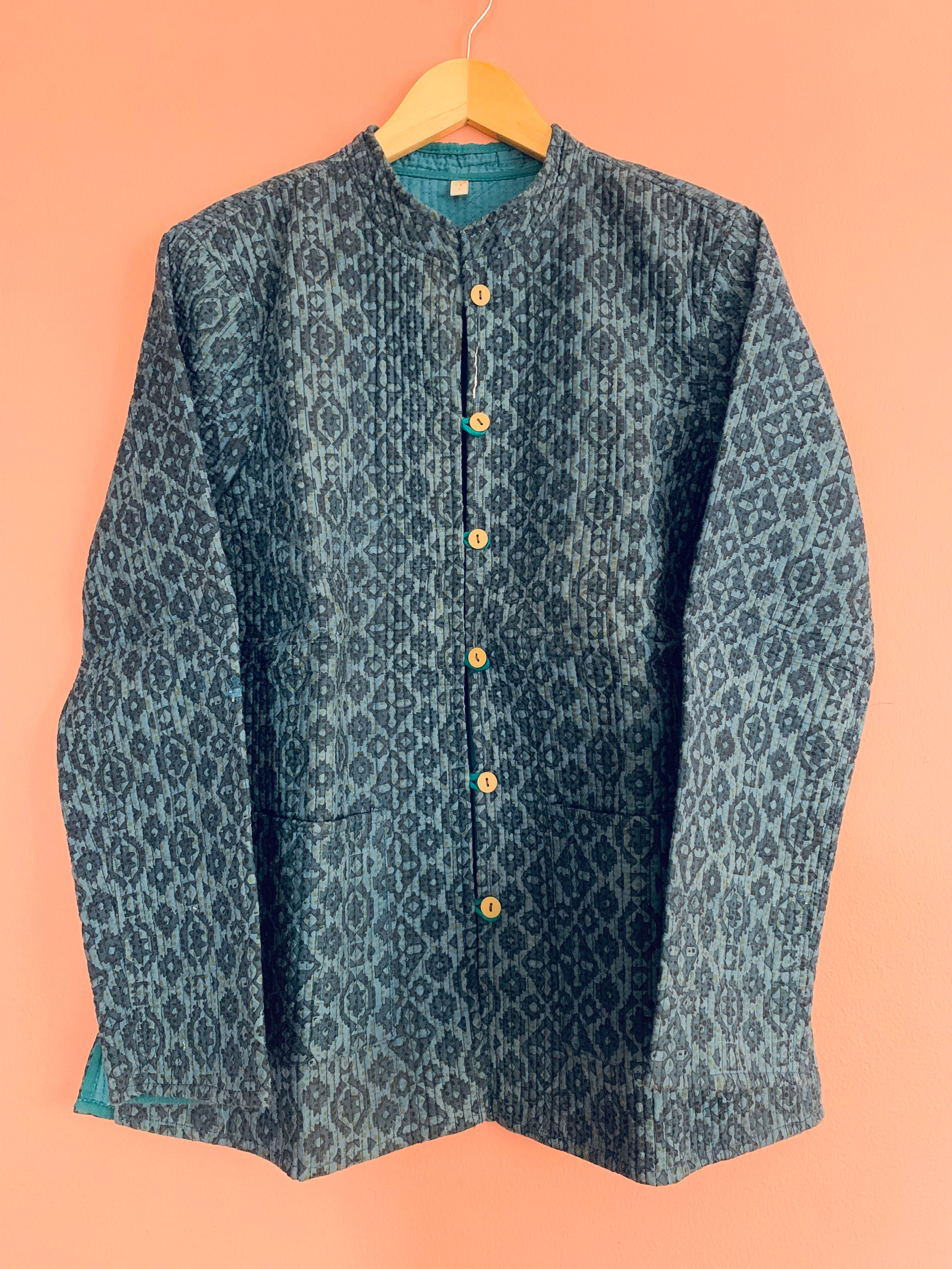 Block Print Quilted Jacket - Blue
