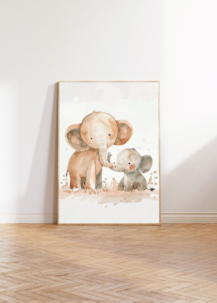 Thumbnail: Adorable Elephant Duo Children's Poster for Nursery Decor and Animal-Loving Kids