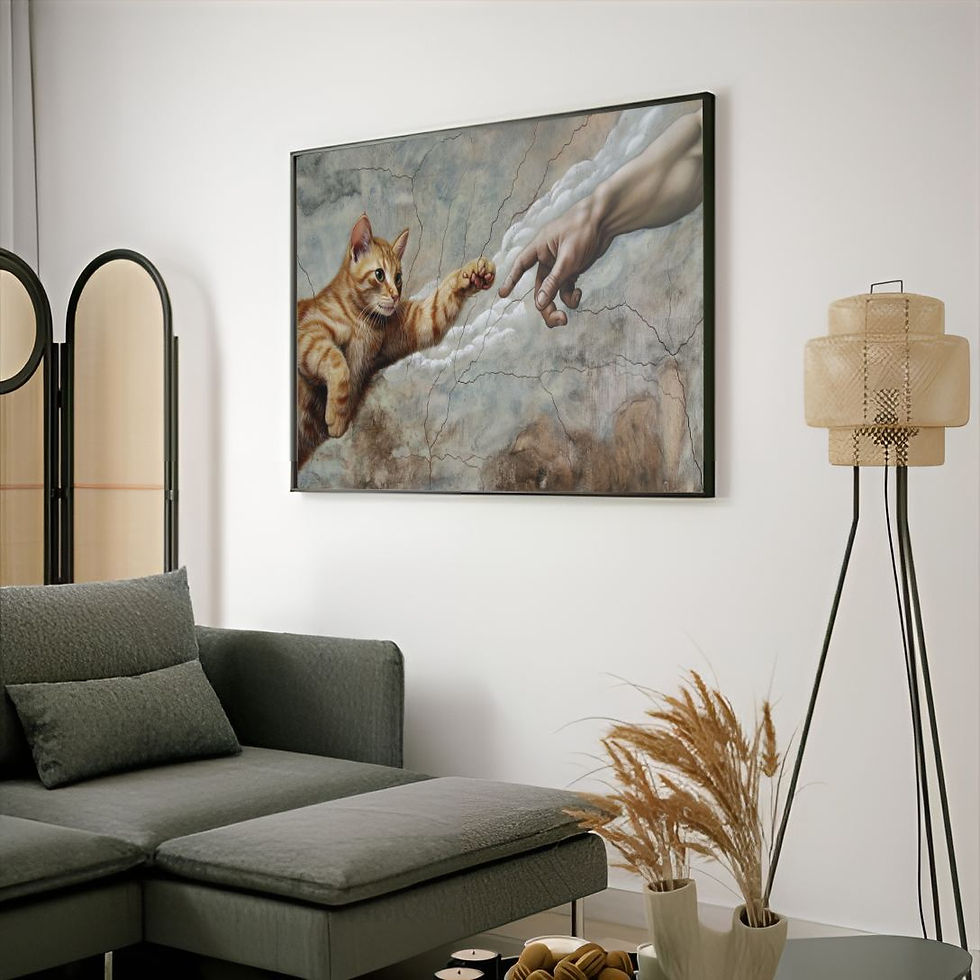 Leonardo's Hand and Feline Friend Poster with Artistic Harmony