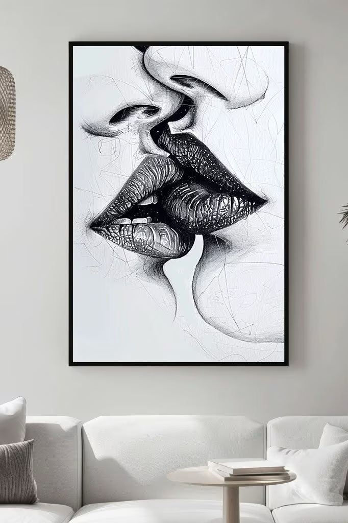 Thumbnail: Lips poster, Women kissing art, Lesbian love art, Room decor aesthetic