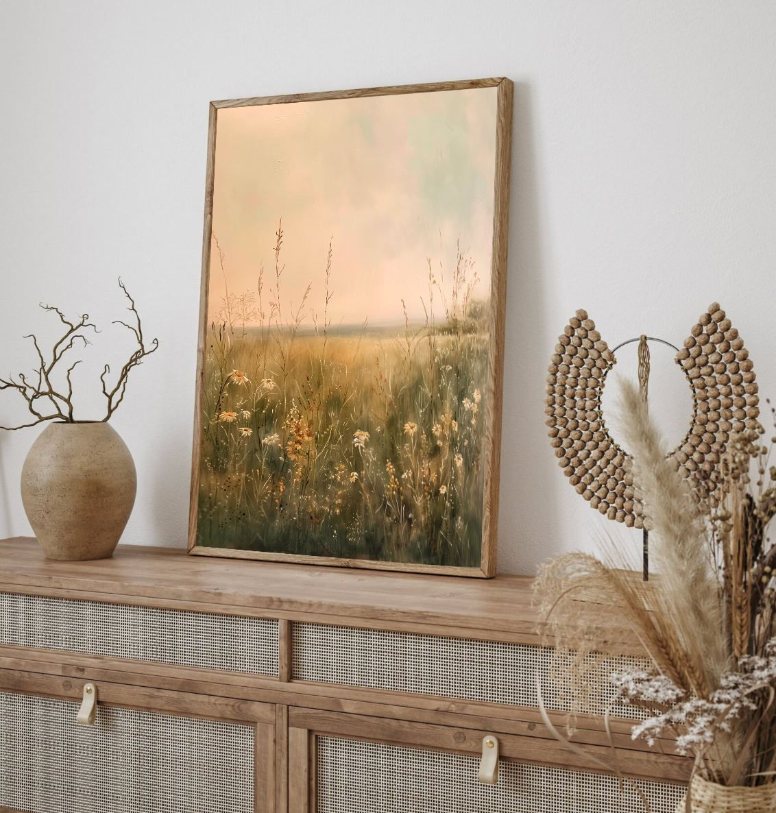 Vintage poster, Field, Landscape print, Sunset wall art, Room decor aesthetic