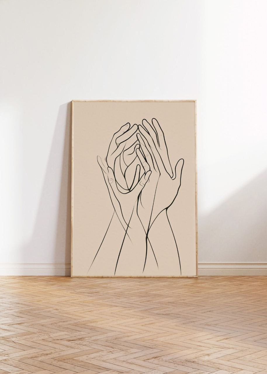 Thumbnail: Ideal couple gift, Elegant Minimalist Lovers' Hands Line Art, Modern Romantic