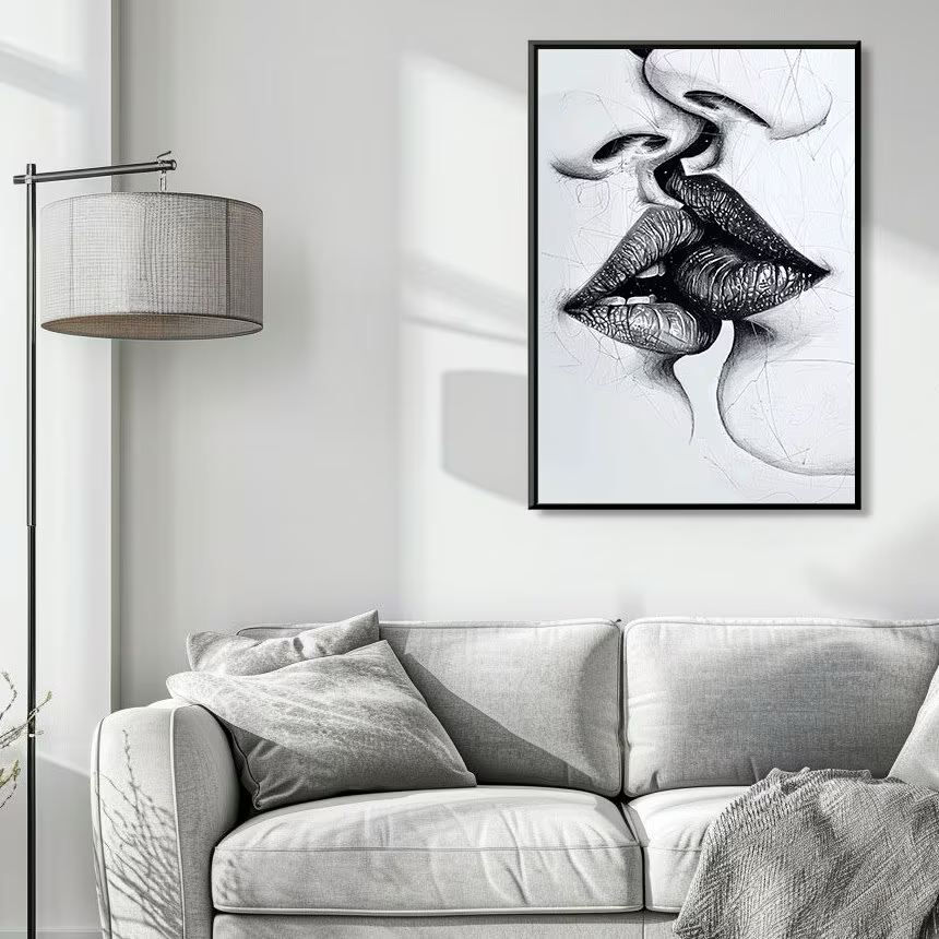 Thumbnail: Lips poster, Women kissing art, Lesbian love art, Room decor aesthetic