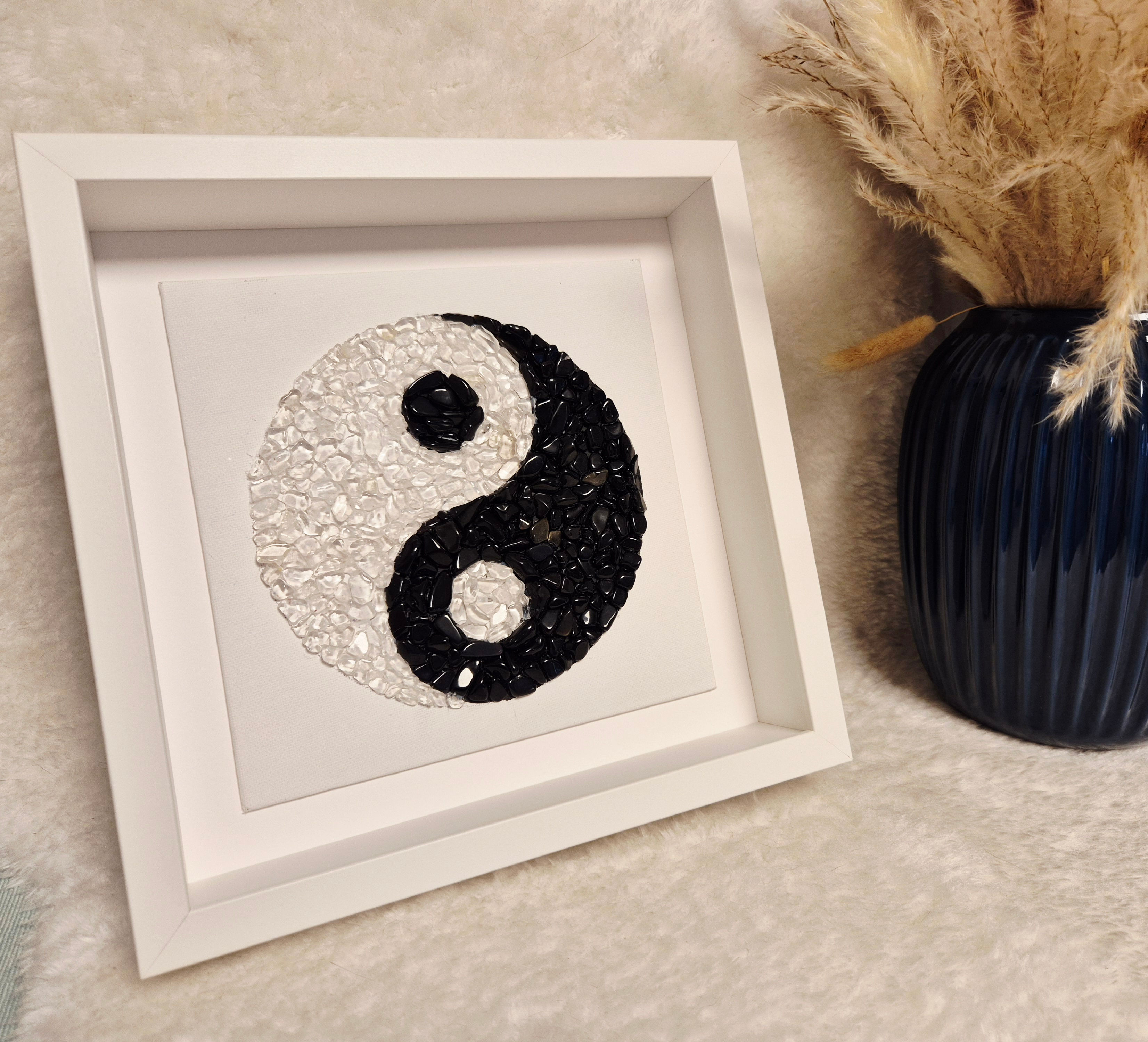 Yin Yang Wandbild - Bergkristall & Obsidian
