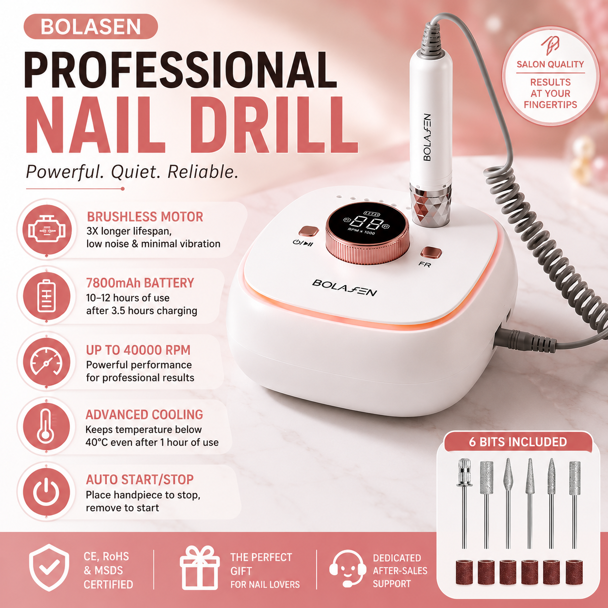Professional Rechargeable Nail Sander with Smart LED Display