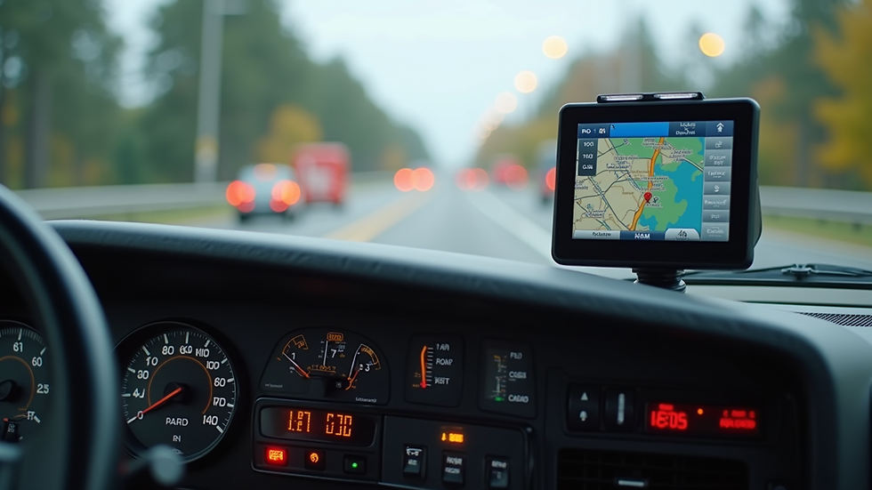 Close-up view of a tow truck dashboard with GPS and dispatch system