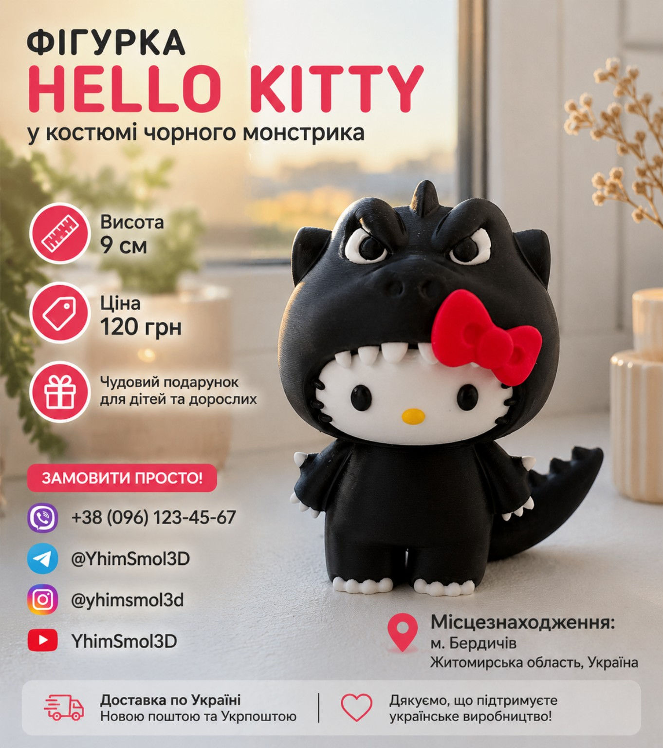 Фігурка Hello Kitty у костюмі чорного монстрика — основне фото
