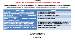 Fechas Para el Cierre de Semestre