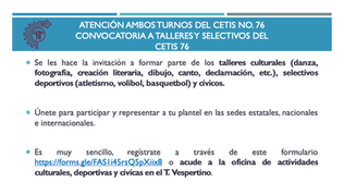 CONVOCATORIA A TALLERES Y SELECTIVOS DEL CETIS 76