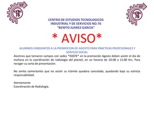 Importante: Alumnos Candidatos a Prácticas Profesionales y Servicio Social