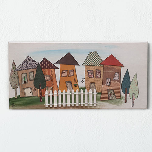 מיקס מדיה בתים על קנבס 3