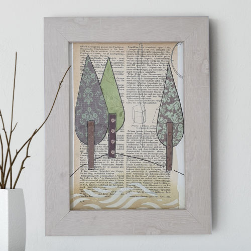 מיקס מדיה על נייר, עצים 4