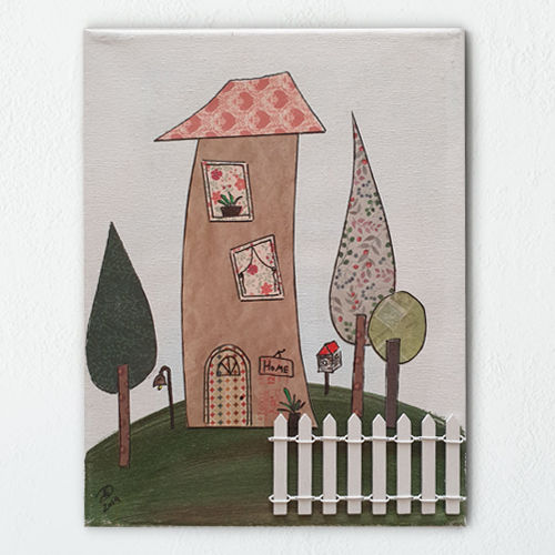 מיקס מדיה בתים על קנבס 11