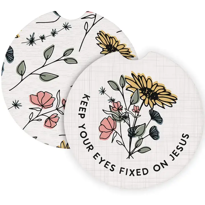  Eyes Fixed Jesus Florals - Car Coasters