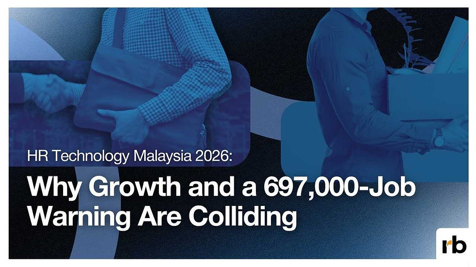 Blue-toned HR Technology Malaysia 2026 article header with business people, handshake, and title about a 697,000-job warning.