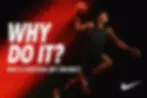 Basketball player in black Nike gear jumps with ball on a red-black background. Text: "WHY DO IT? NIKE'S STRATEGIC BET ON GEN Z."