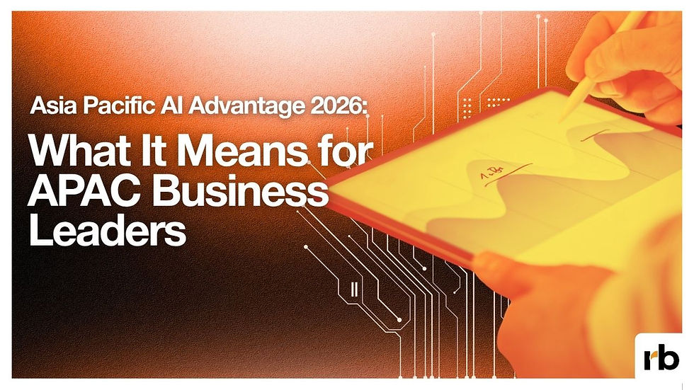 Orange tech poster with hands using a tablet and stylus, titled Asia Pacific AI Advantage 2026: What It Means for APAC Business Leaders