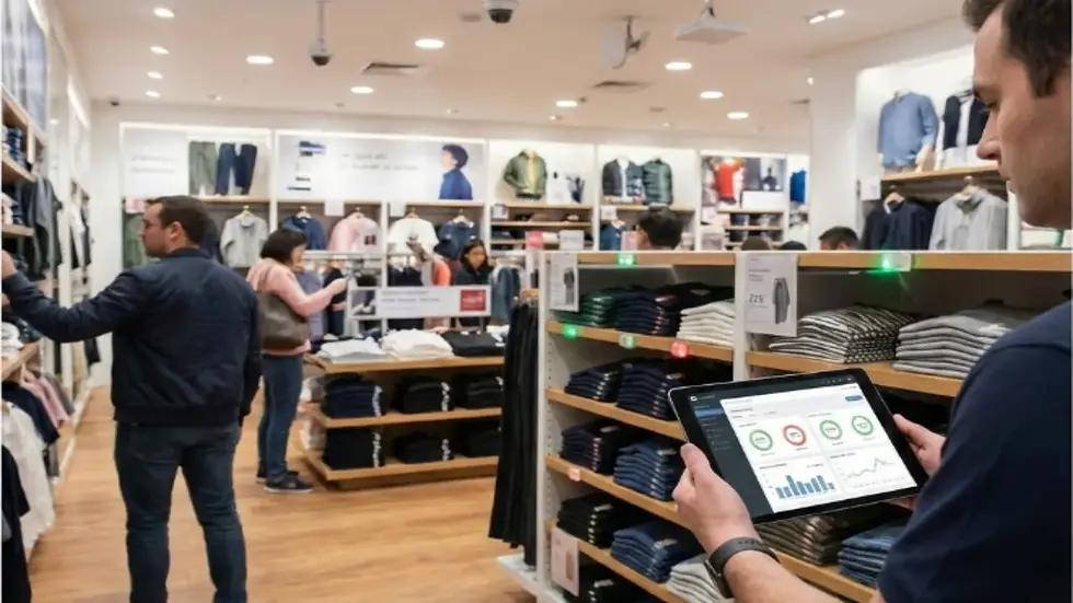 Close-up view of IoT sensors on retail shelves