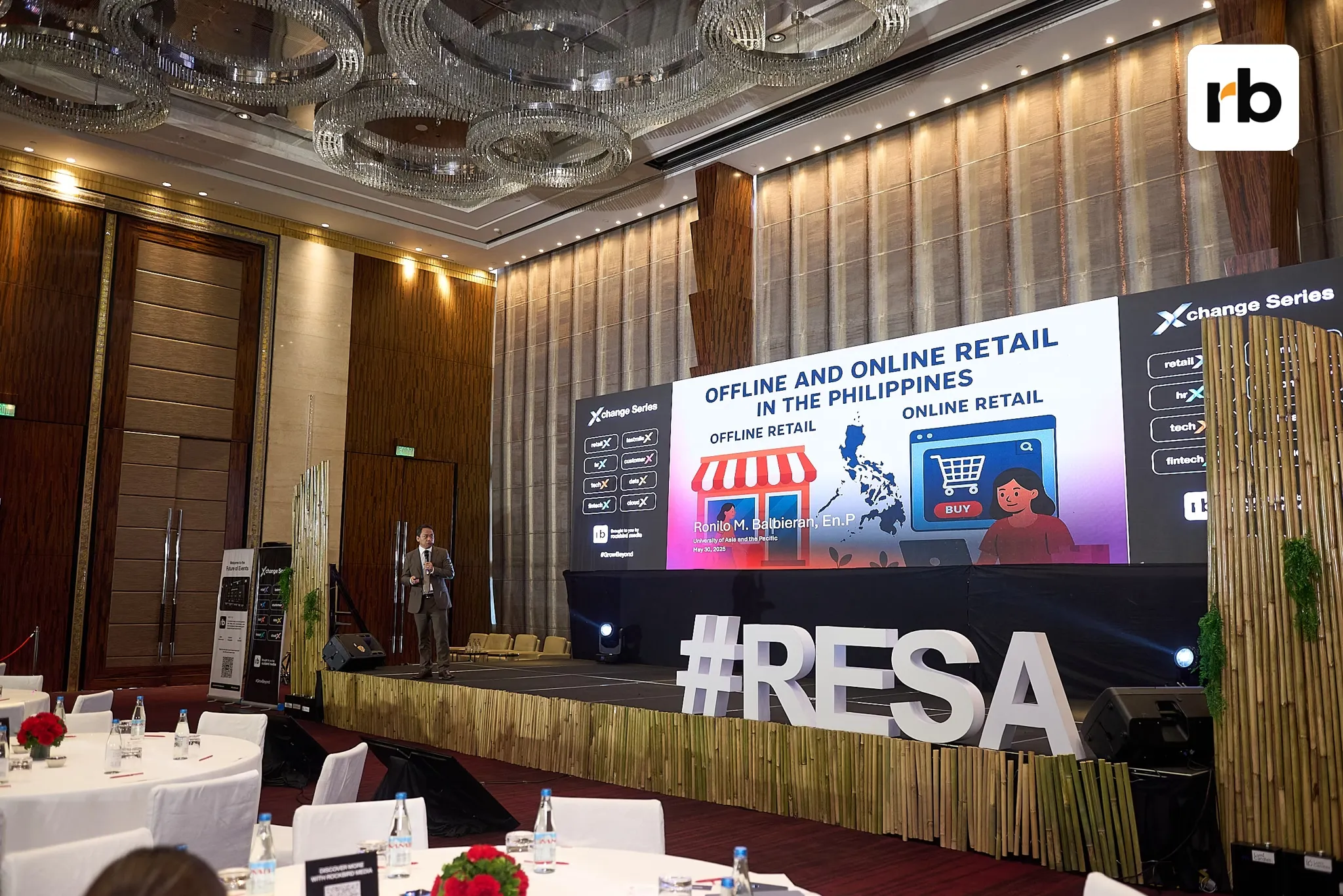  Attendees gathered at tables in a large room, participating in a Rockbird Media RESA gathering.