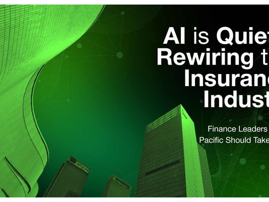 Green cityscape graphic with AI is Quietly Rewiring the Insurance Industry and Finance Leaders in Asia Pacific Should Take Notes.