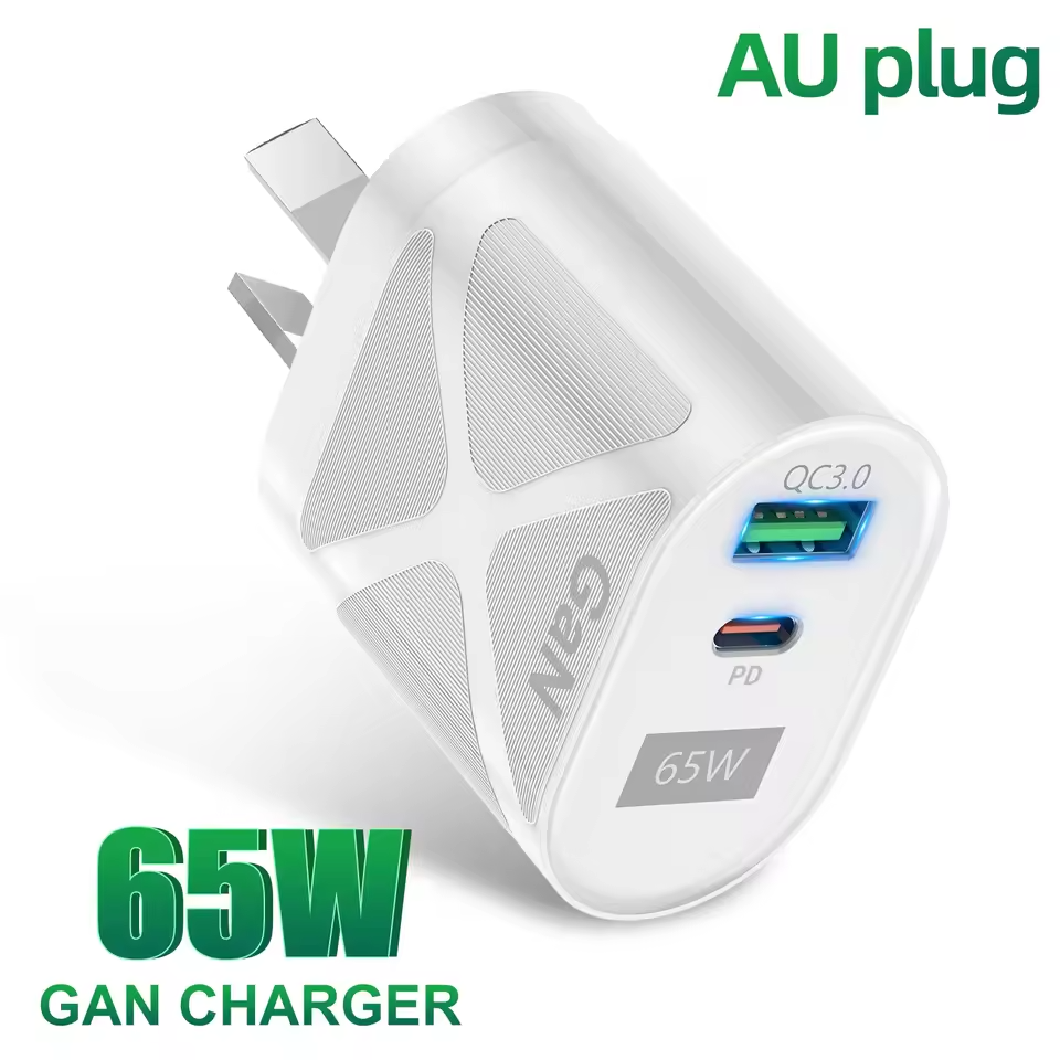 Gan 65W Super Fast Charger - 33W USB - C +33W USB - A Ports - Au Plug