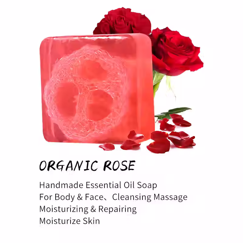 Organic Loofah Handmade Soap | Face/Body Exfoliate Essential Oils Plant Extracts - Rose