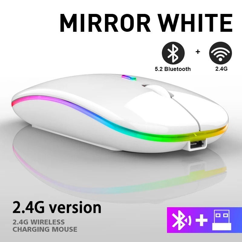 Wireless Mouse - Rechargeable Bluetooth - White Bluetooth + 2.4G