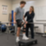 Athlete wearing a rigid hinged knee brace during physical therapy for an ACL tear