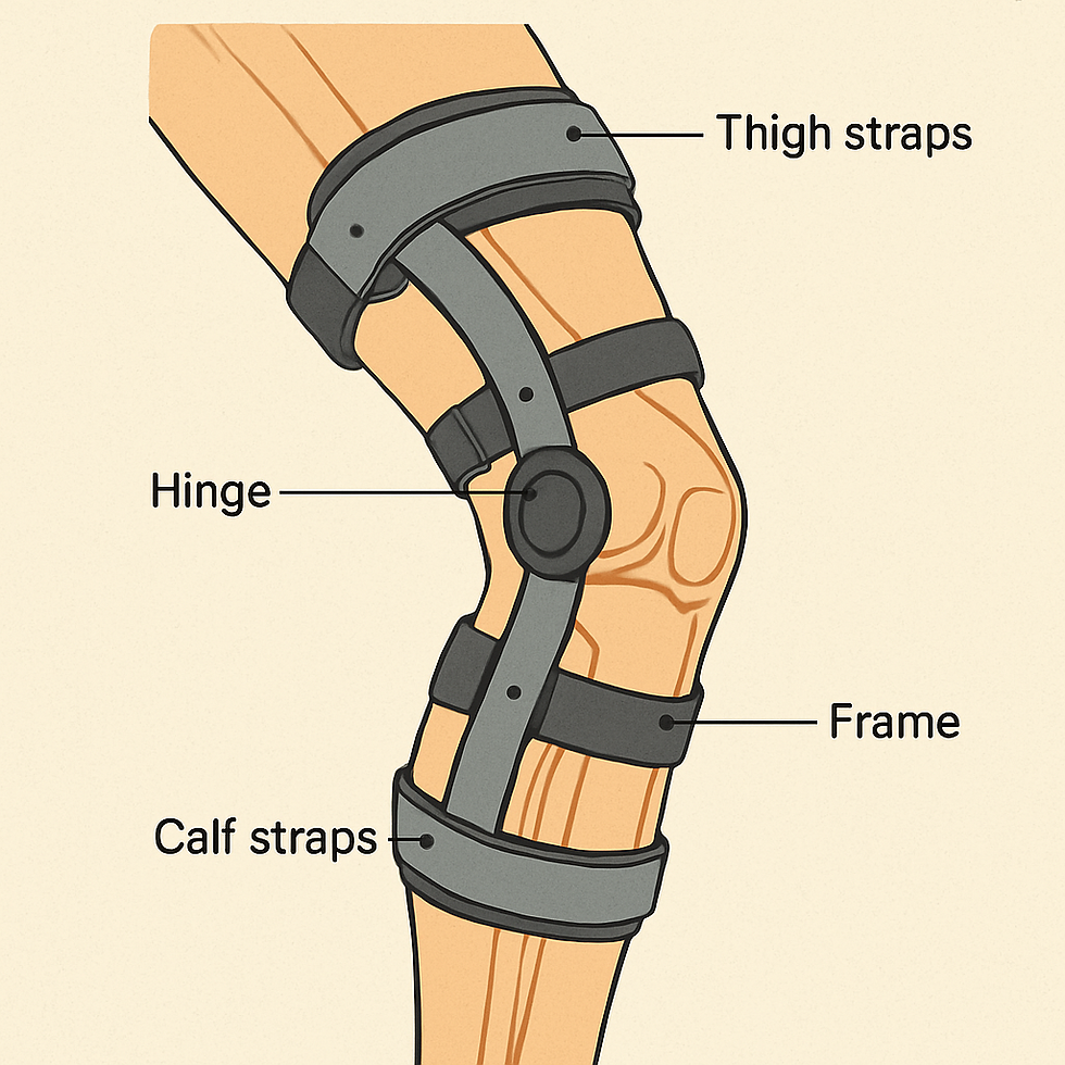 Illustration showing the anatomy of a knee unloader brace