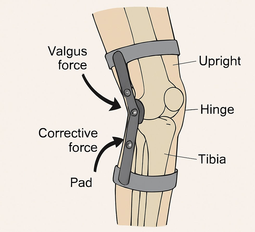 Diagram showing the mechanism of a valgus unloader knee brace