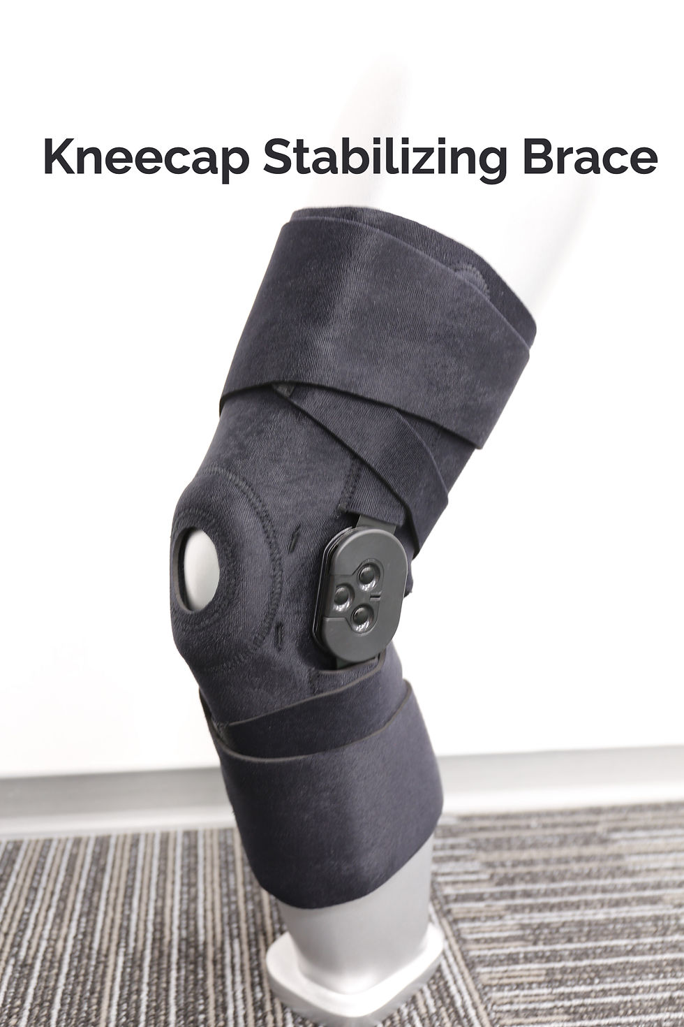 Close-up view of a locking knee brace showcasing its detailed design