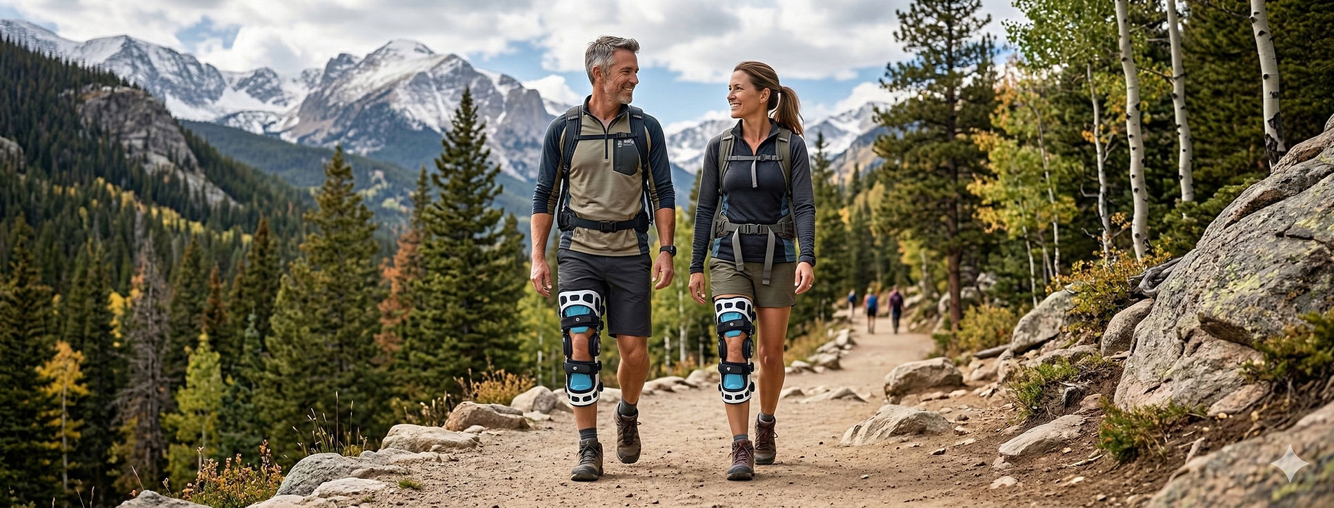 a couple wear the best tco knee brace while hiking in national park
