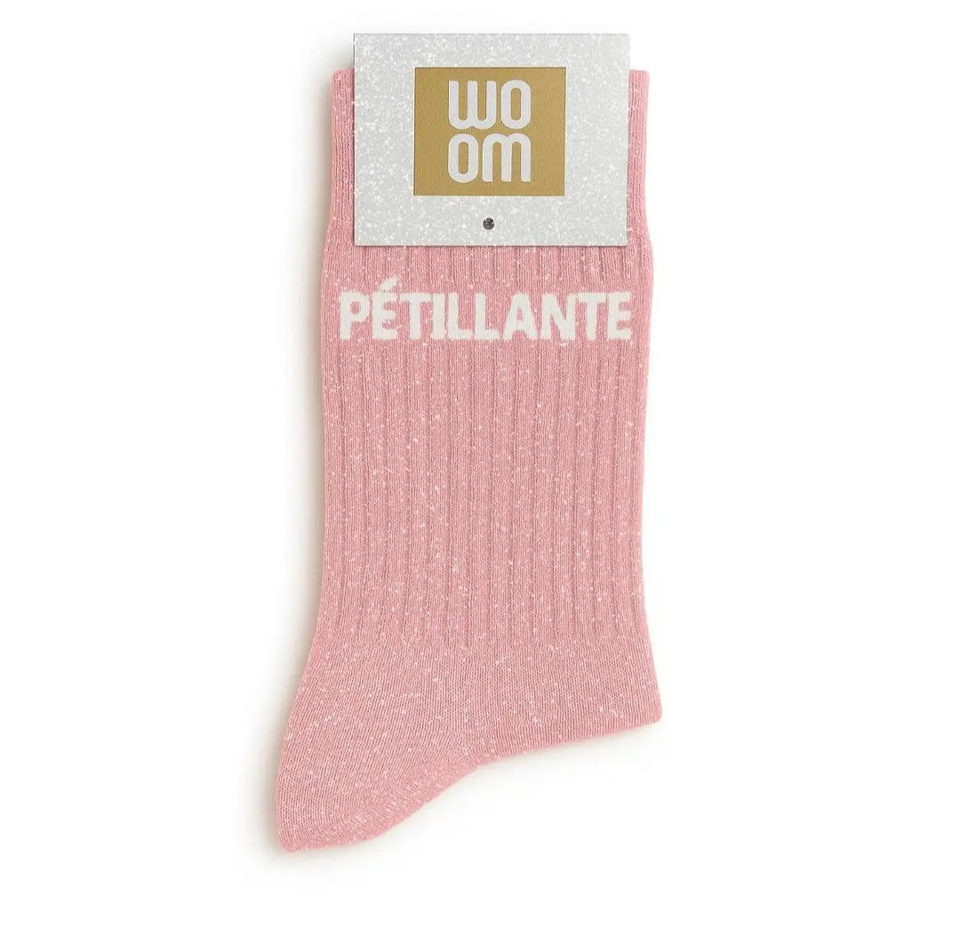 Chaussettes pailletées à message "PÉTILLANTE"