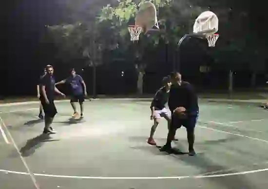 The basketball courts at Woodland Park in Moreno Valley