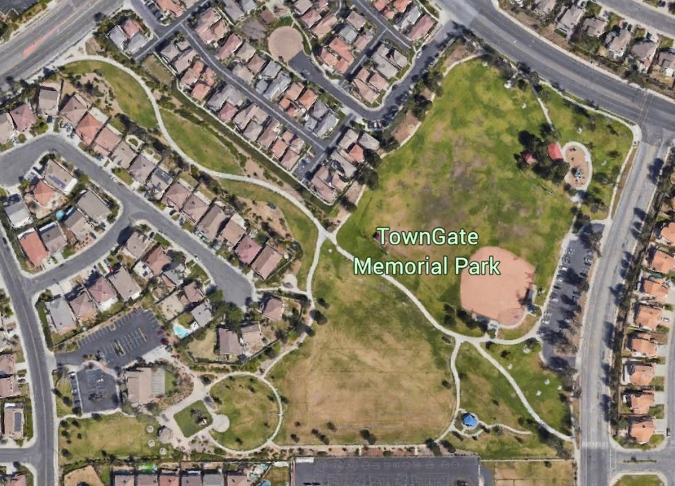 A map of TownGate Memorial Park in Moreno Valley, California