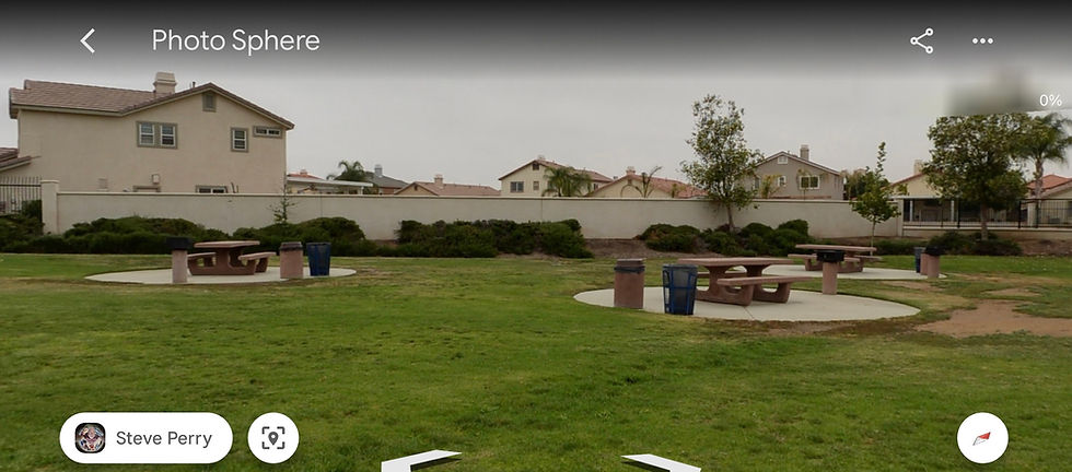 The tables, grills, and trash cans in Vista Lomas Park