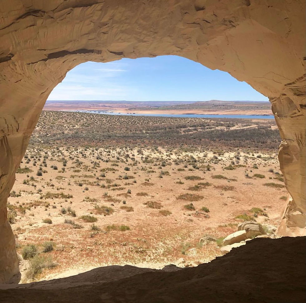 Looking toward Lake Powell and Wahweap Bay from Wahweap Window, with Wahweap Marina and Antelope Island visible.