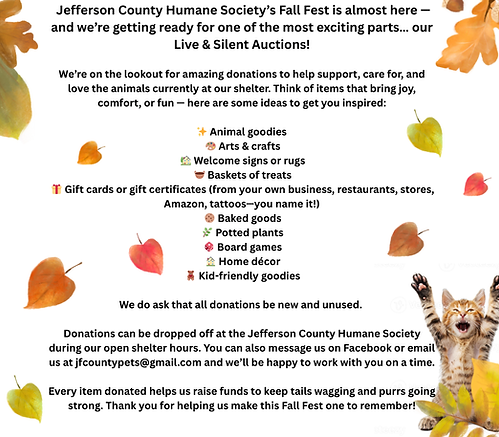 🎉🐾 Jefferson County Humane Society’s Fall Fest is almost here — and we’re getting ready