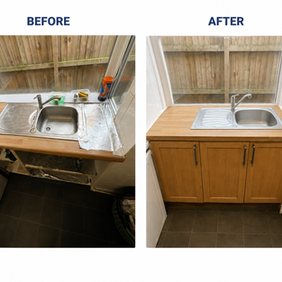 Before and after kitchen sink cabinet installation