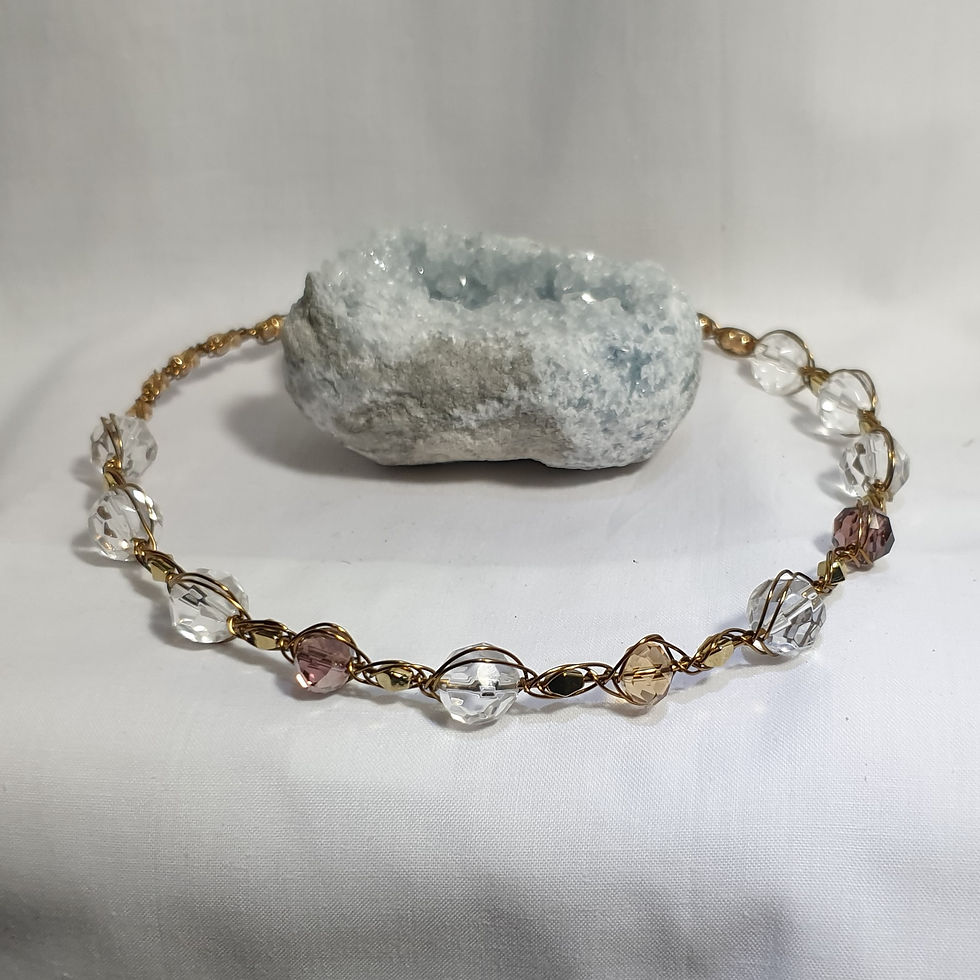 Thumbnail: Antique Bronze and clear glass and crystal bead necklet
