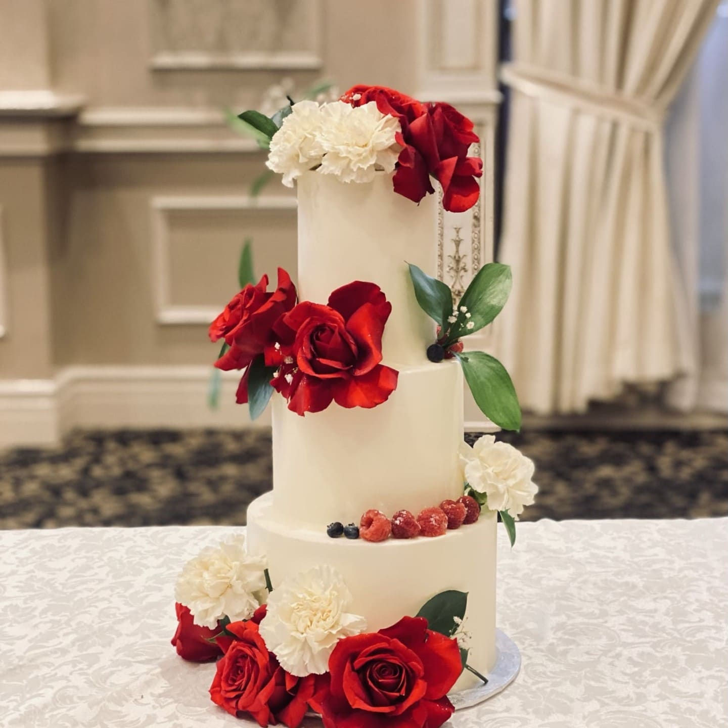 White and red wedding cake
