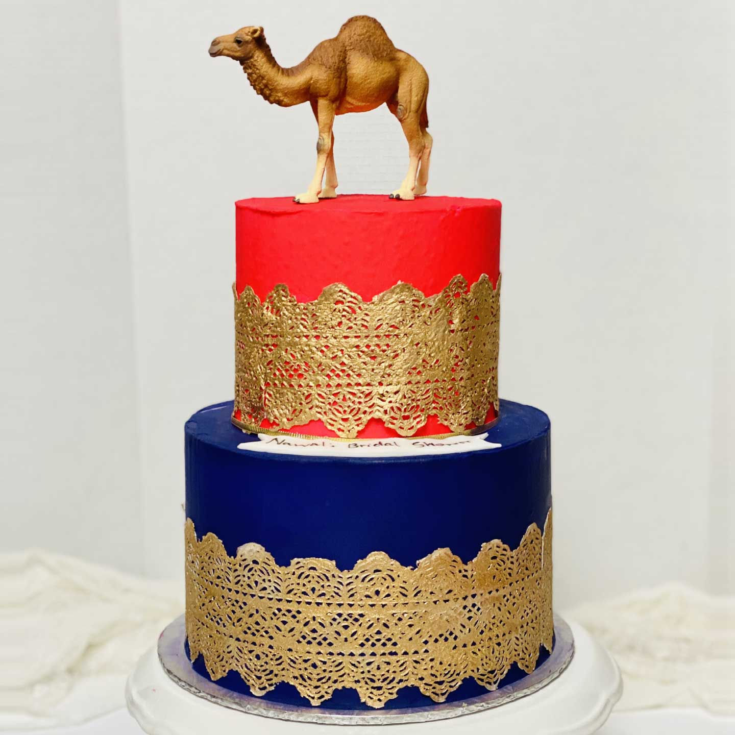 Red & Blue with Gold Laced Indian Theme Wedding Cake