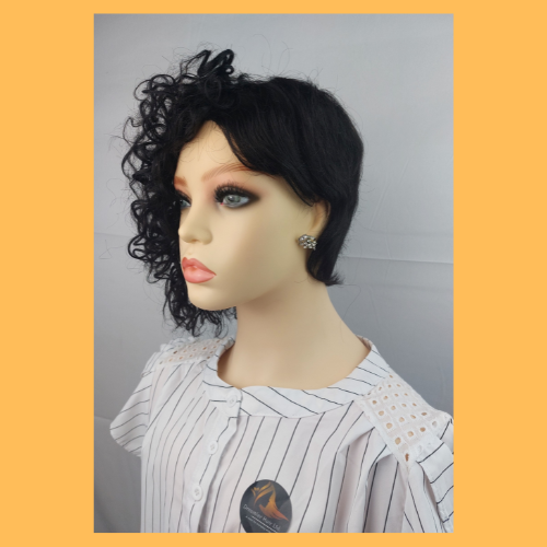 Thumbnail: 1B Part  Straight / Wave Pixie Human Hair Wigs