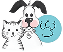 Main logo image next to hand drawn dog and cat.