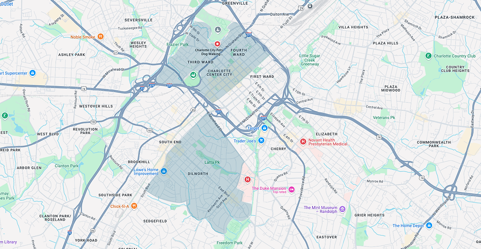 Charlotte City Pets service area map.