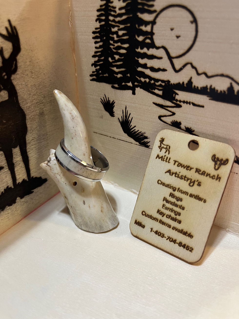 Metal with moose inlay ring